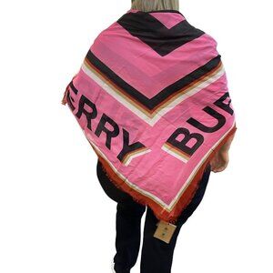 Burberry Box Text Modal Scarf Shawl Pink New, 135cm X 135cm